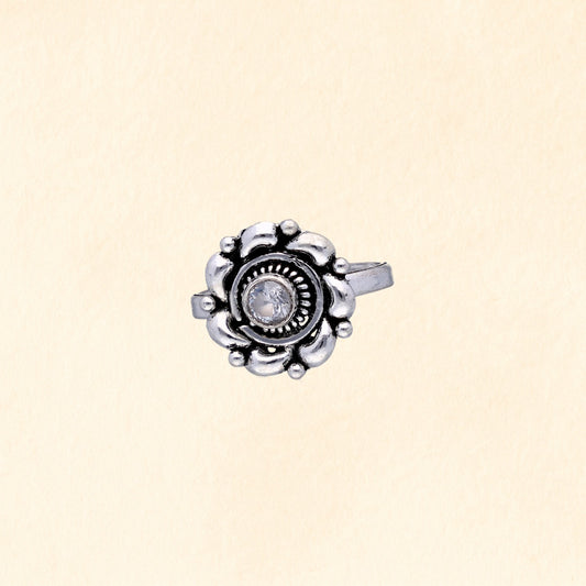 Floral Stone Silver Toe Ring