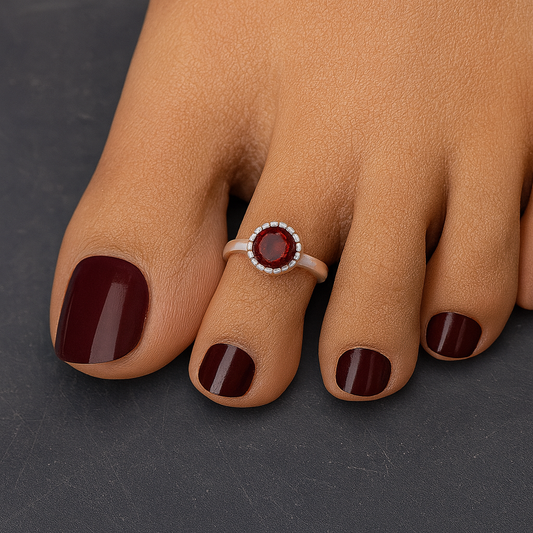 Adjustable Toe Ring with Red Stone