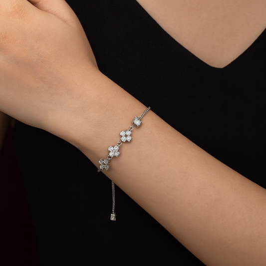 Black Strap Heart CZ Bracelet