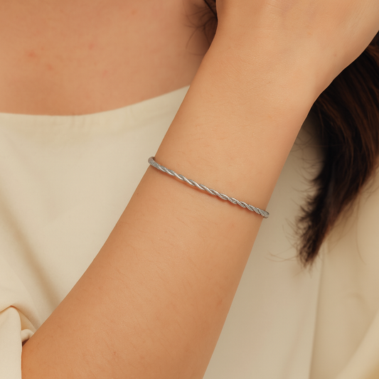 Matte Silver Modern Twist Bracelet