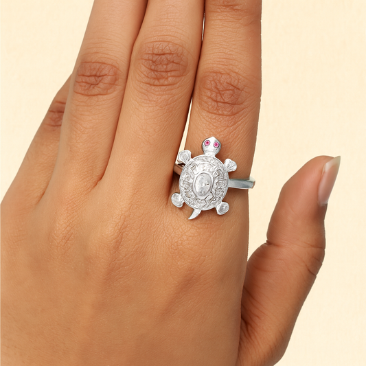 Turtle Design Finger Ring with CZ Stones
