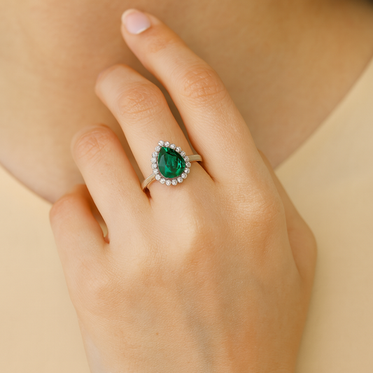 Emerald Halo Teardrop Ring