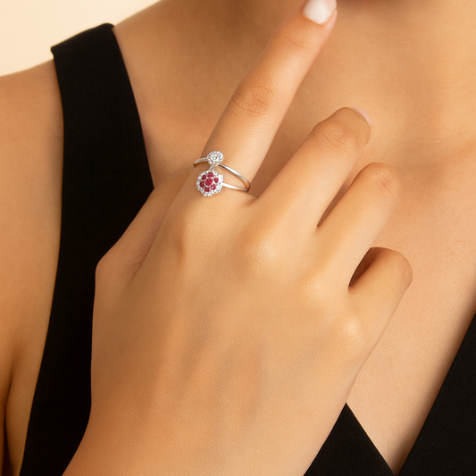Dual Flower Silver Finger Ring