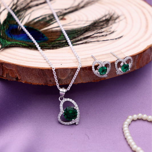Green Crystal Heart Pendant Set