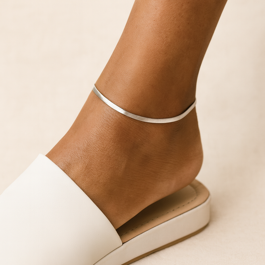 Flat Herringbone Silver Anklet