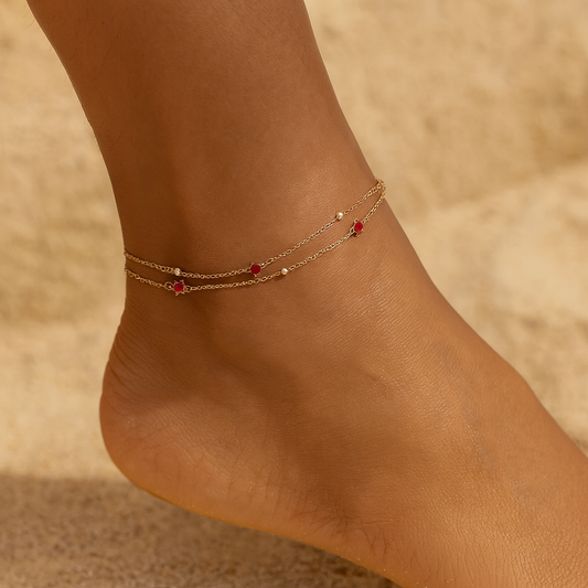 Double Layer Pink Charm Anklet