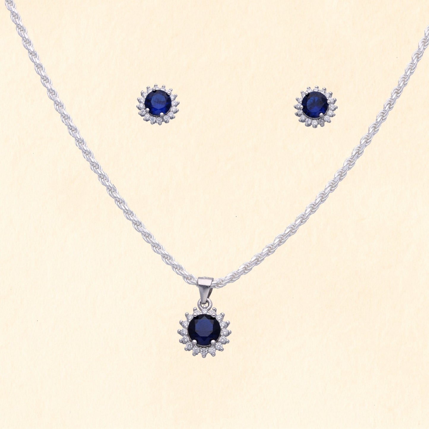Royal Blue Sunburst Pendant Set