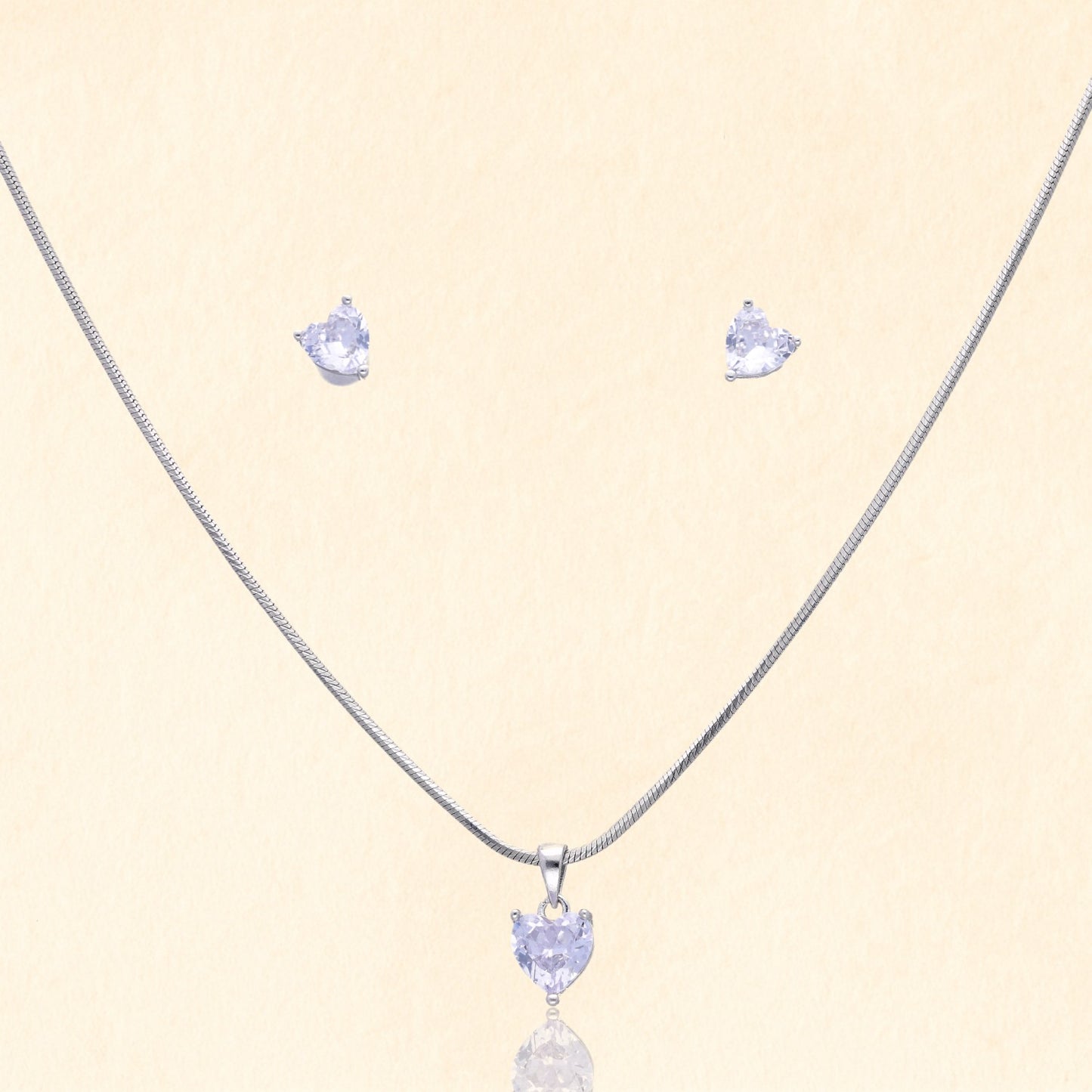 Lavender Solitaire Heart Pendant Set
