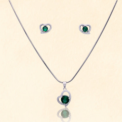 Green Crystal Heart Pendant Set