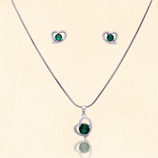 Green Crystal Heart Pendant Set