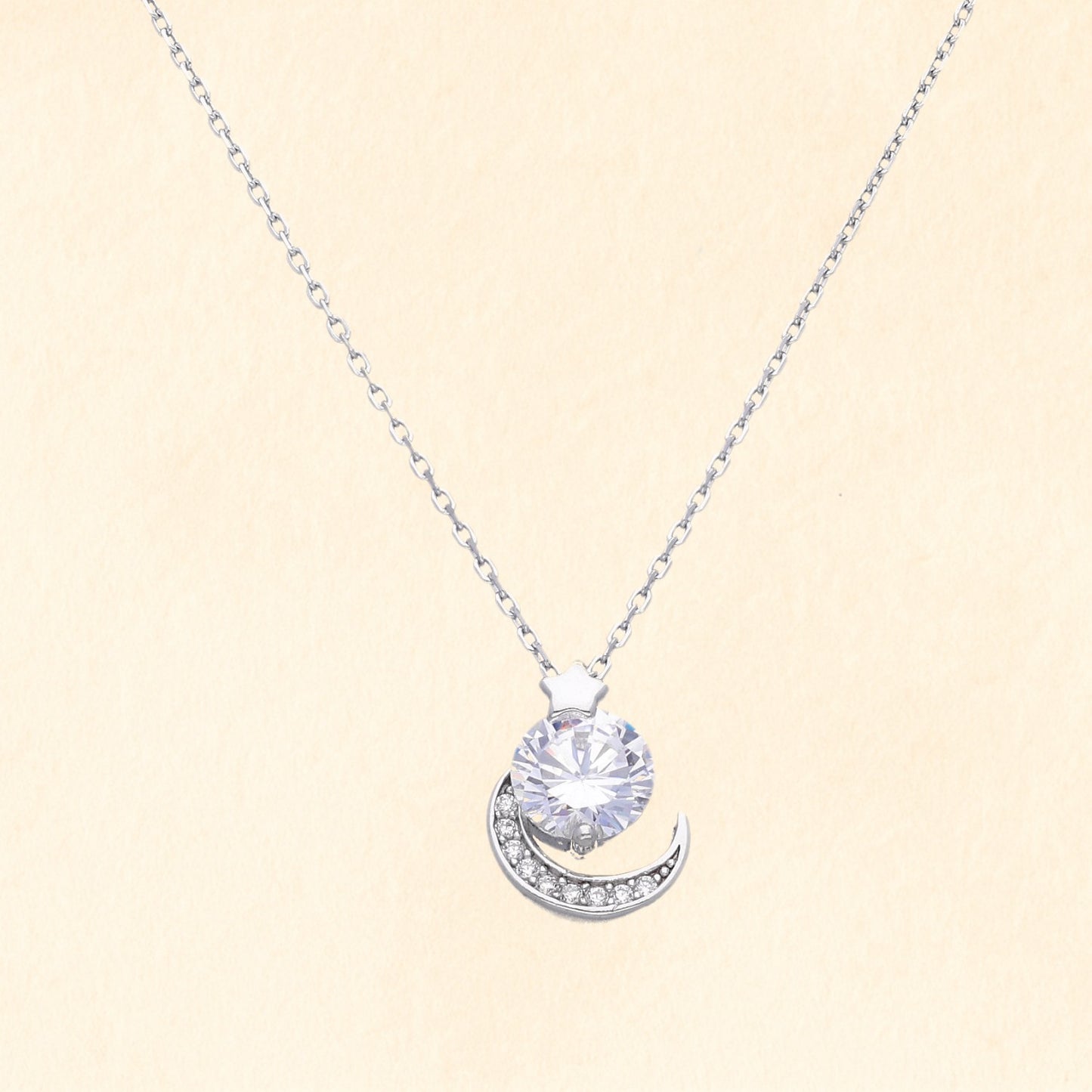 Moon & Solitaire Pendant Chain