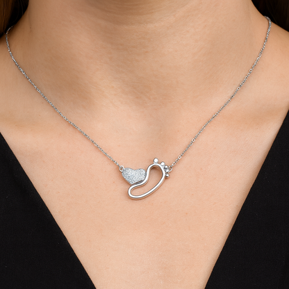 Heart Footprint Silver Pendant