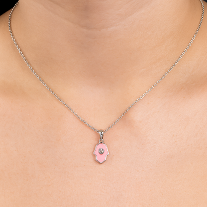 Pink Hamsa Silver Pendant
