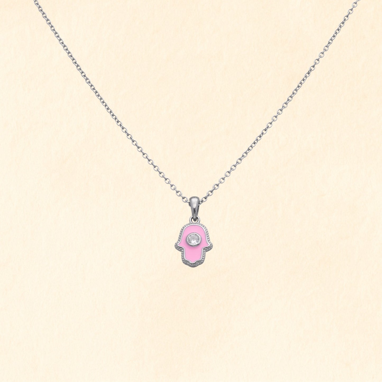 Pink Hamsa Silver Pendant