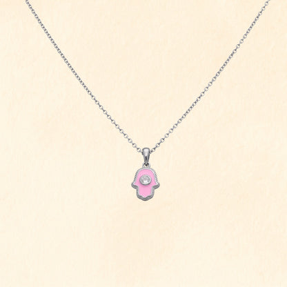 Pink Hamsa Silver Pendant