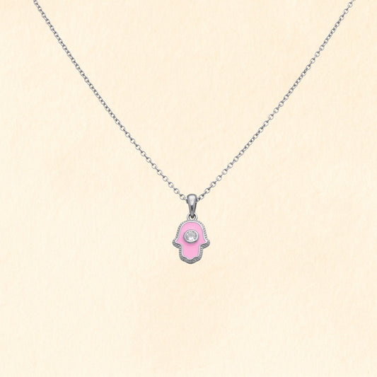 Pink Hamsa Silver Pendant