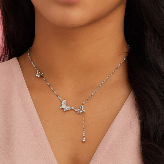 Butterfly Drop Silver Necklace