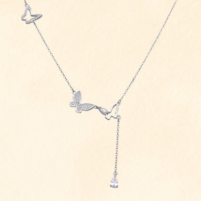 Butterfly Drop Silver Necklace
