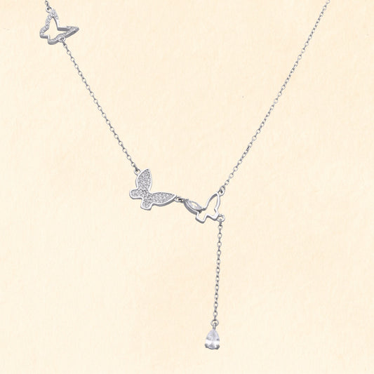 Butterfly Drop Silver Necklace