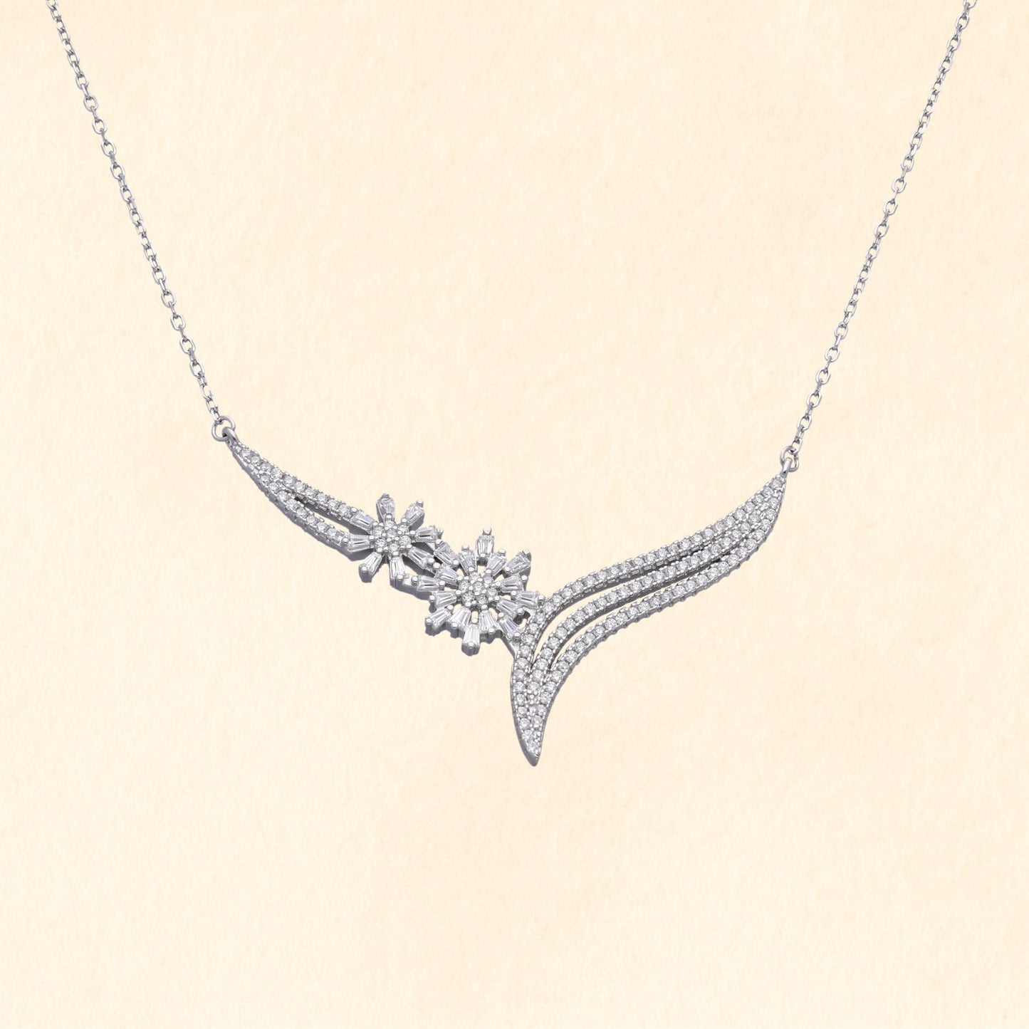 Floral Sparkle Silver Necklace