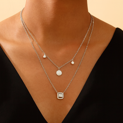 Layered Charm Silver Necklace
