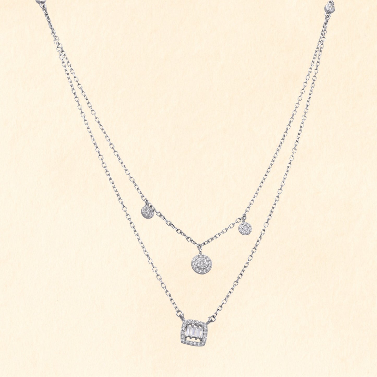 Layered Charm Silver Necklace