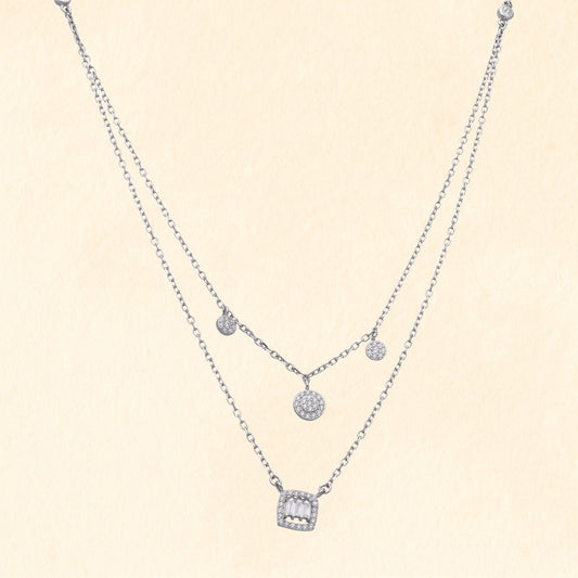Layered Charm Silver Necklace