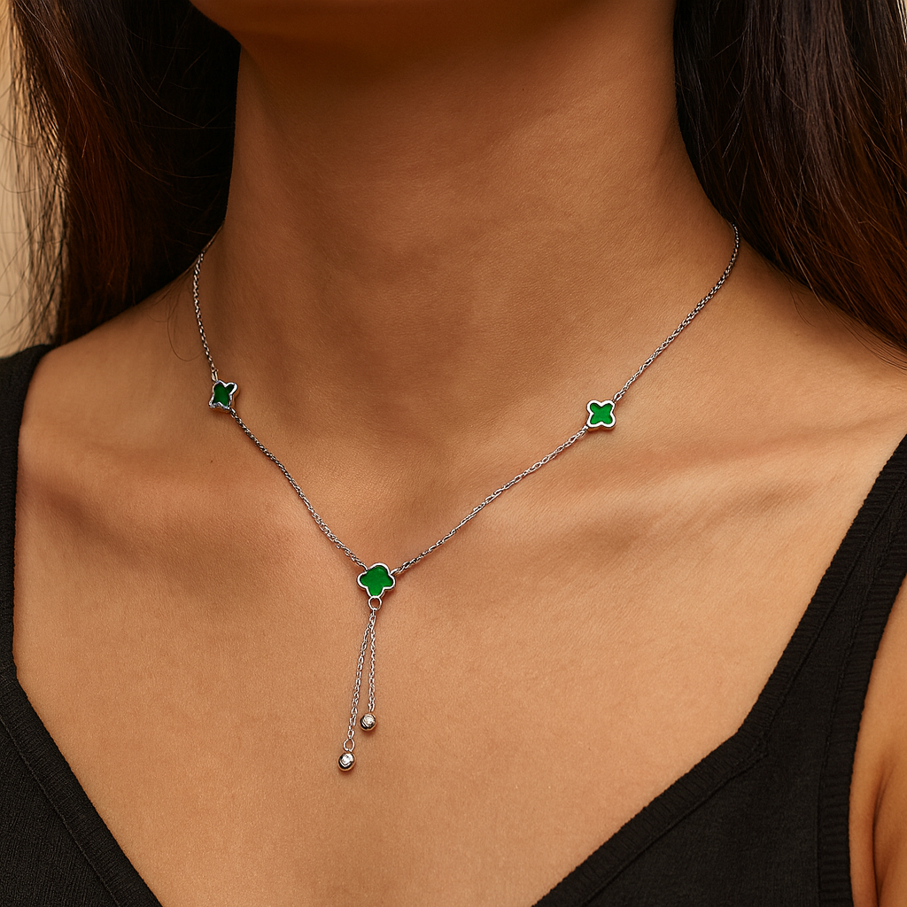 Green Clover Silver Necklace