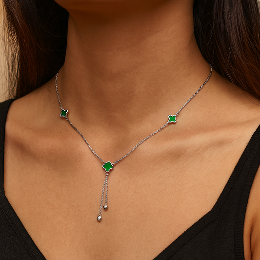 Green Clover Silver Necklace