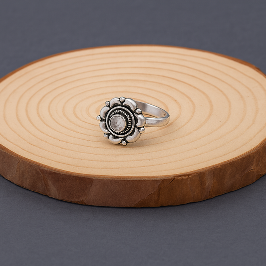 Floral Stone Silver Toe Ring