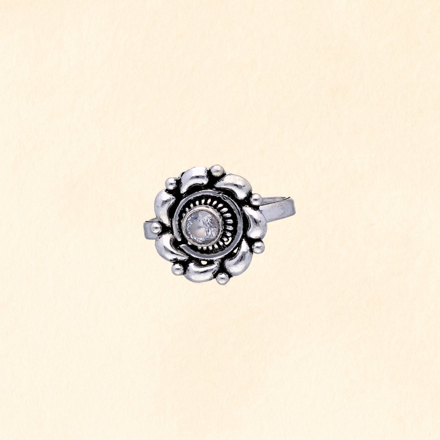 Floral Stone Silver Toe Ring