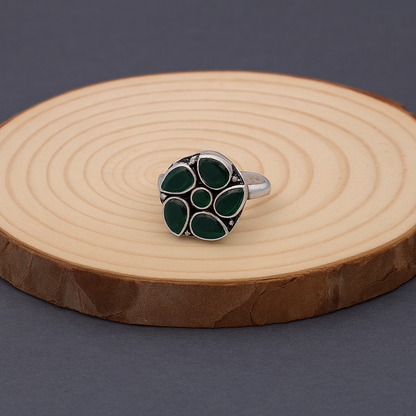 Green Floral Stone Toe Ring