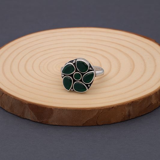 Green Floral Stone Toe Ring