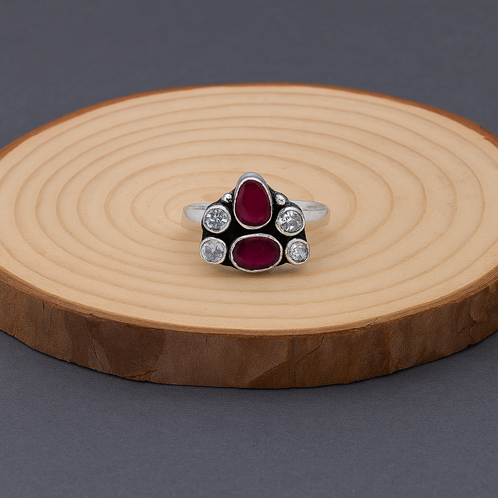 Ruby Stone Silver Toe Ring