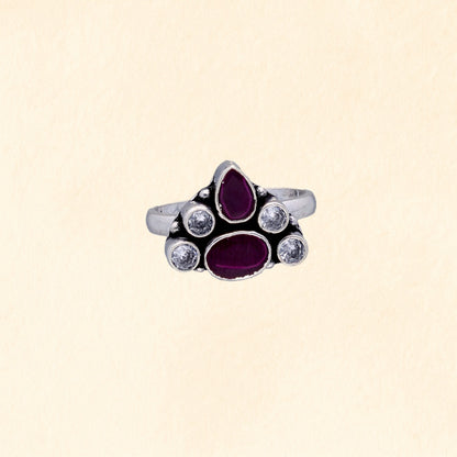 Ruby Stone Silver Toe Ring