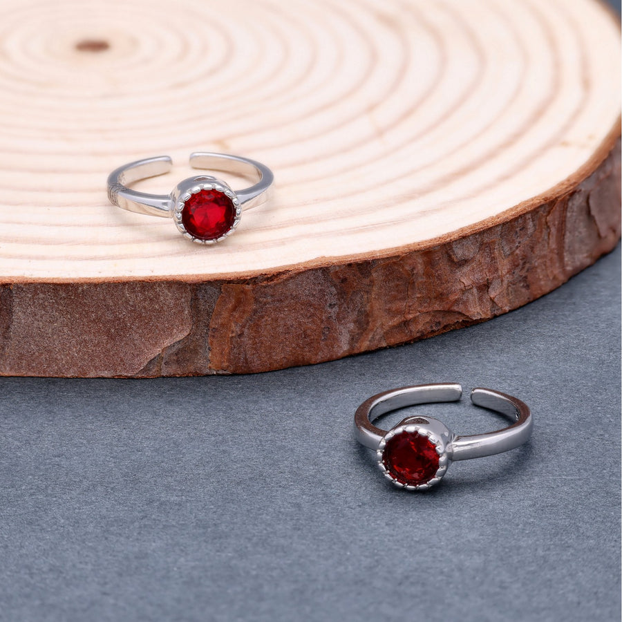 Adjustable Toe Ring with Red Stone