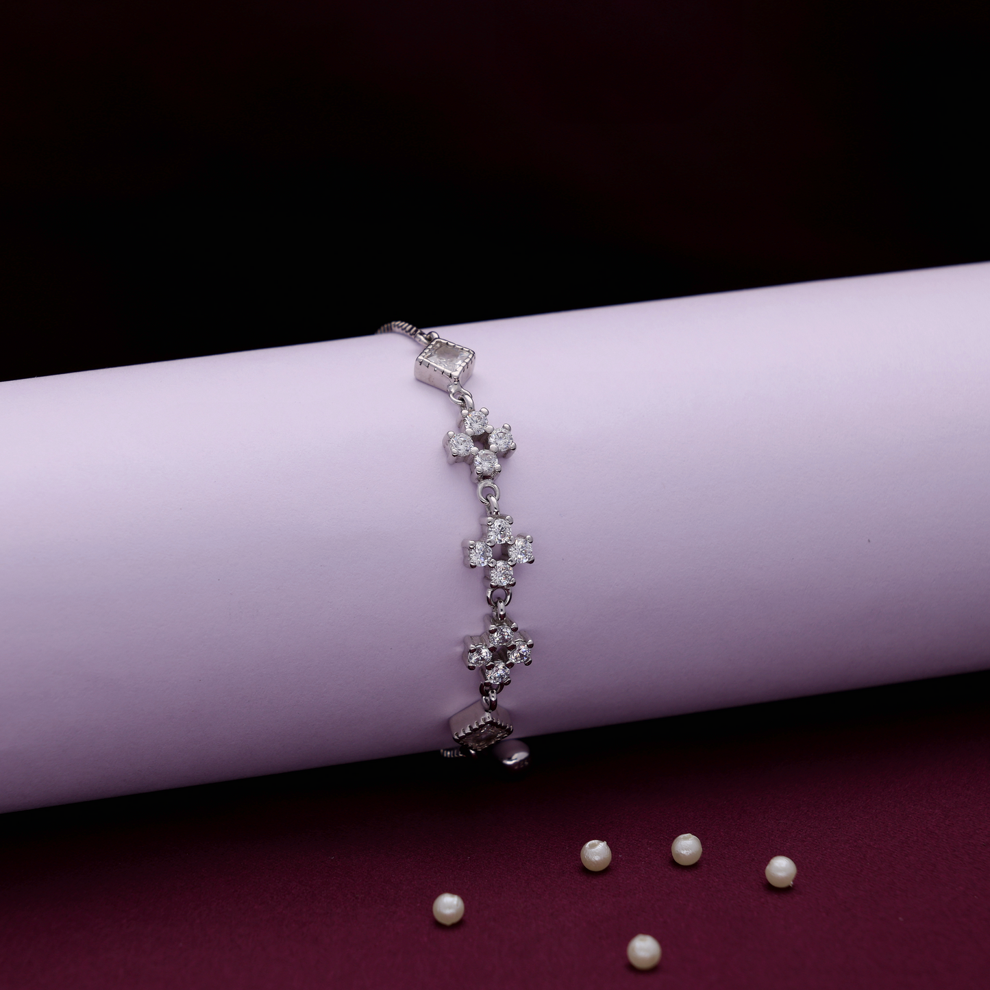 Black Strap Heart CZ Bracelet
