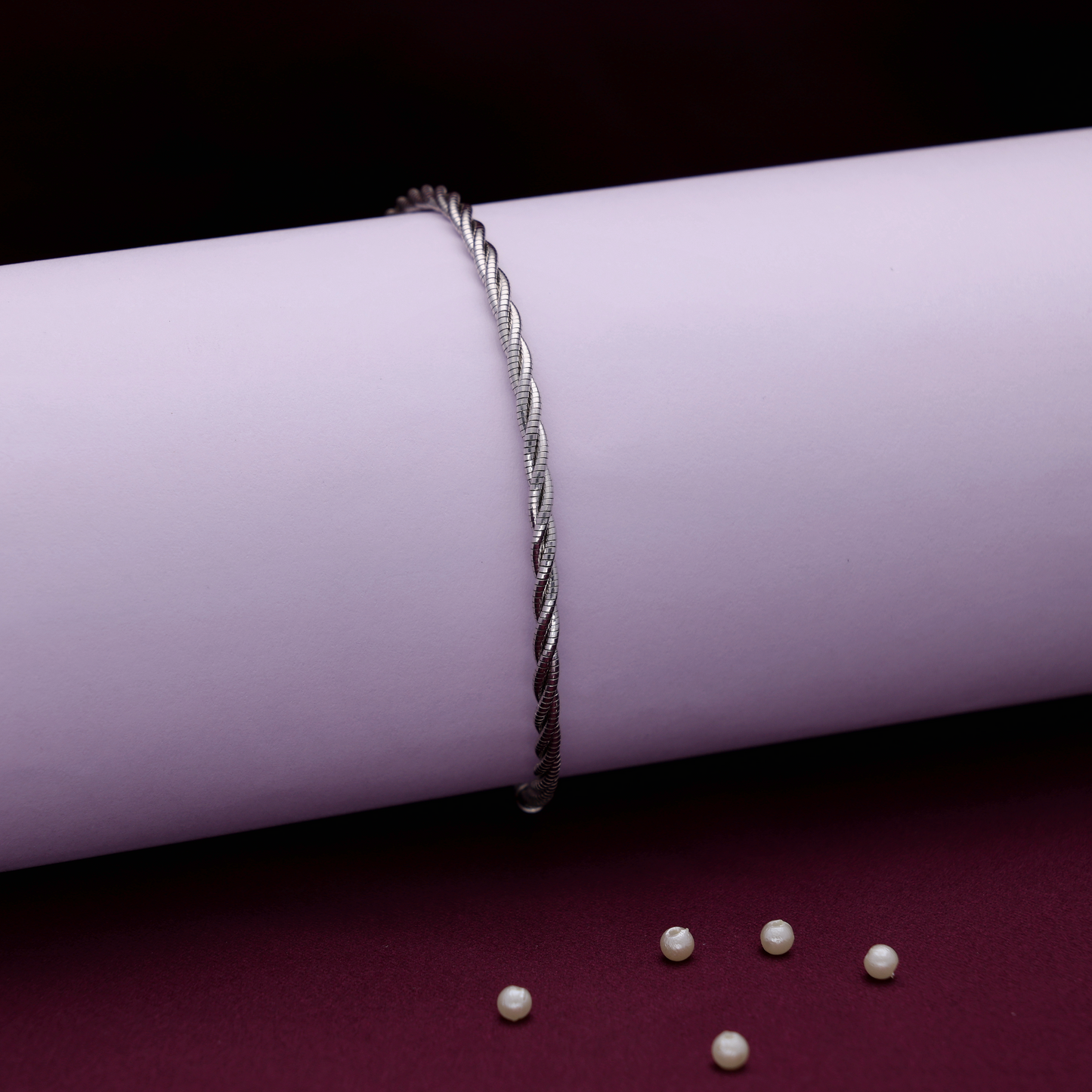Matte Silver Modern Twist Bracelet