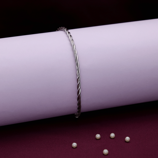 Matte Silver Modern Twist Bracelet