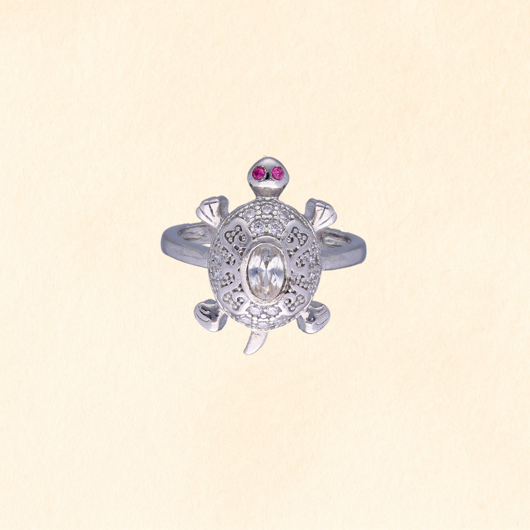 Turtle Design Finger Ring with CZ Stones