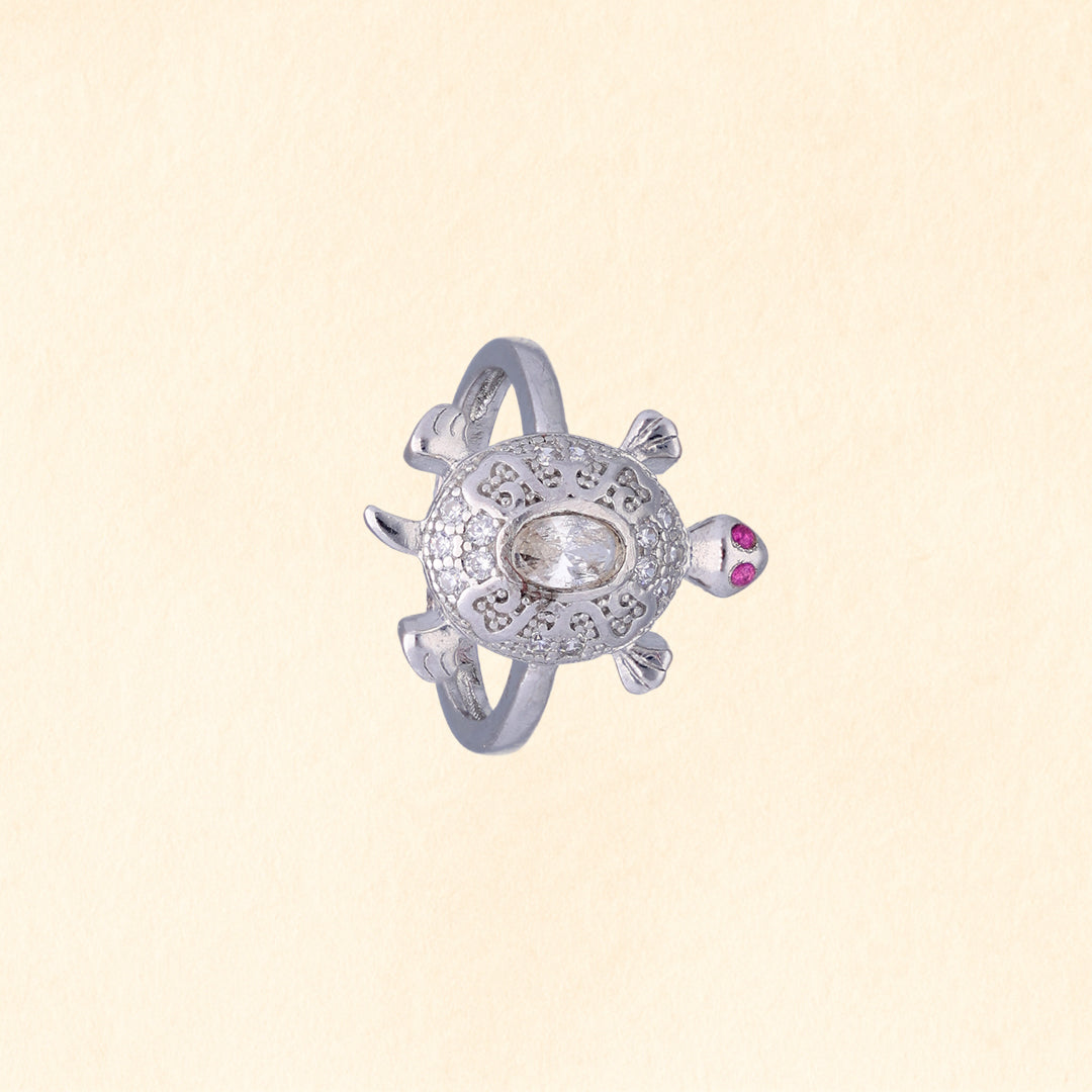 Turtle Design Finger Ring with CZ Stones