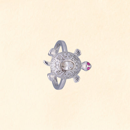 Turtle Design Finger Ring with CZ Stones