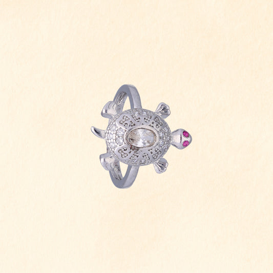 Turtle Design Finger Ring with CZ Stones