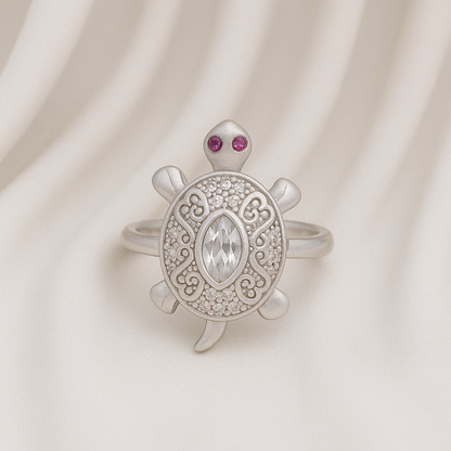 Turtle Design Finger Ring with CZ Stones