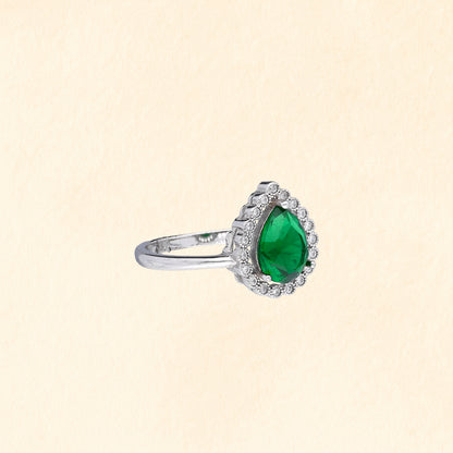 Emerald Halo Teardrop Ring