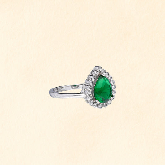 Emerald Halo Teardrop Ring