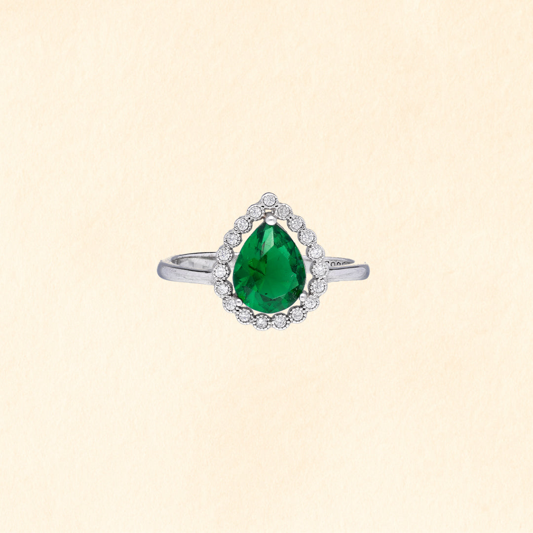 Emerald Halo Teardrop Ring