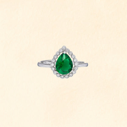 Emerald Halo Teardrop Ring