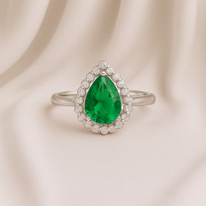 Emerald Halo Teardrop Ring