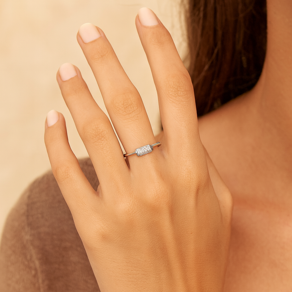 Silver Zircon Rectangle Finger Ring